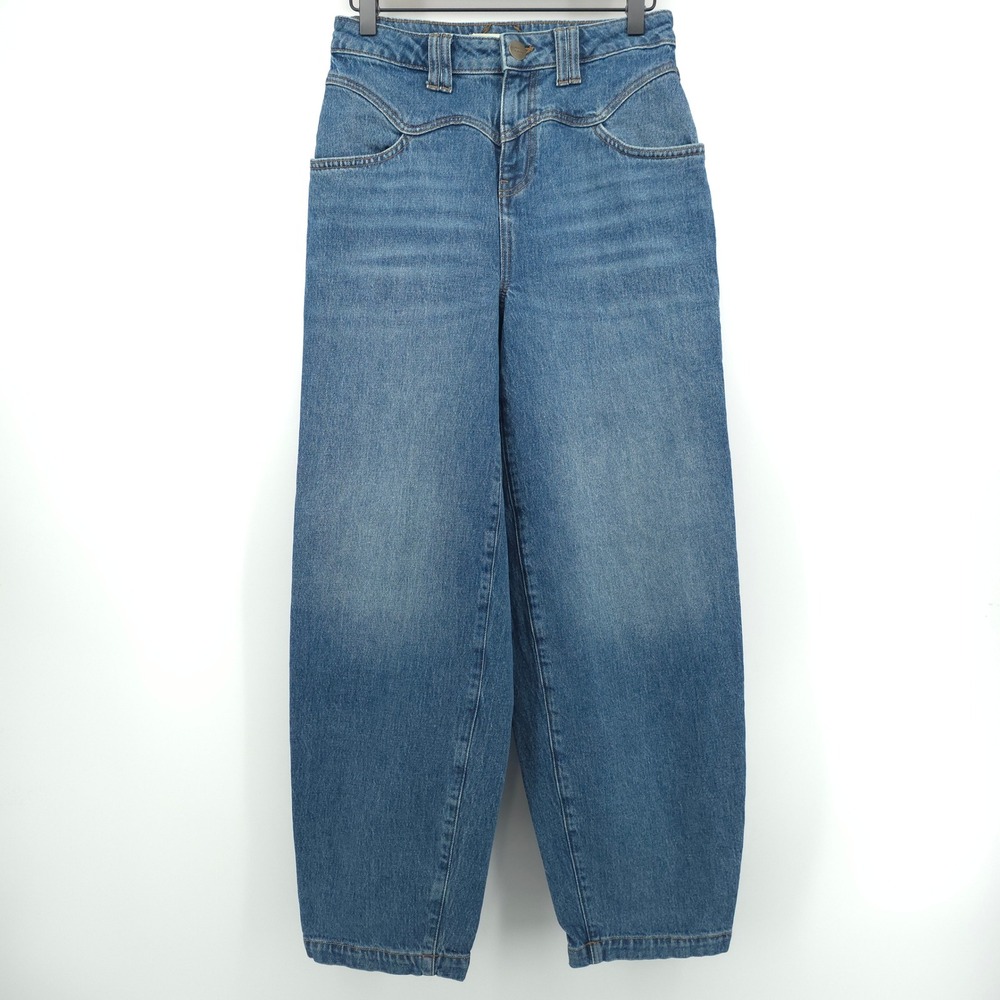 Seventy + Mochi Elodie Women Jeans W26 Blue Western High Rise Barrel Leg